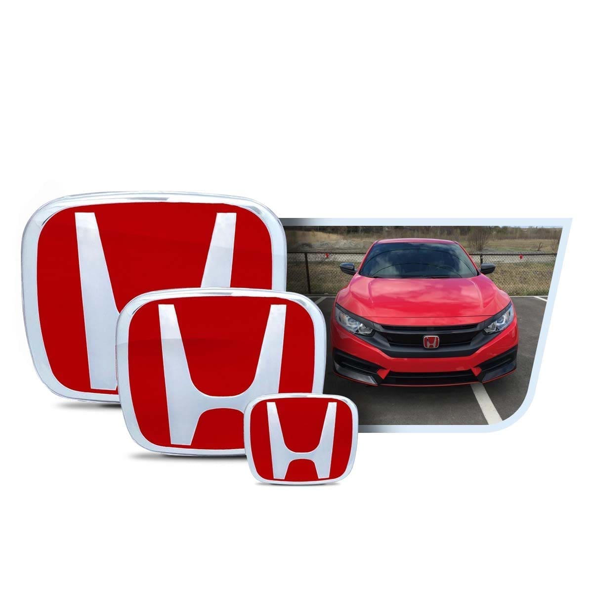 Kit X3 Emblemas Exteriores Volante Rojas Honda Civic 17-18