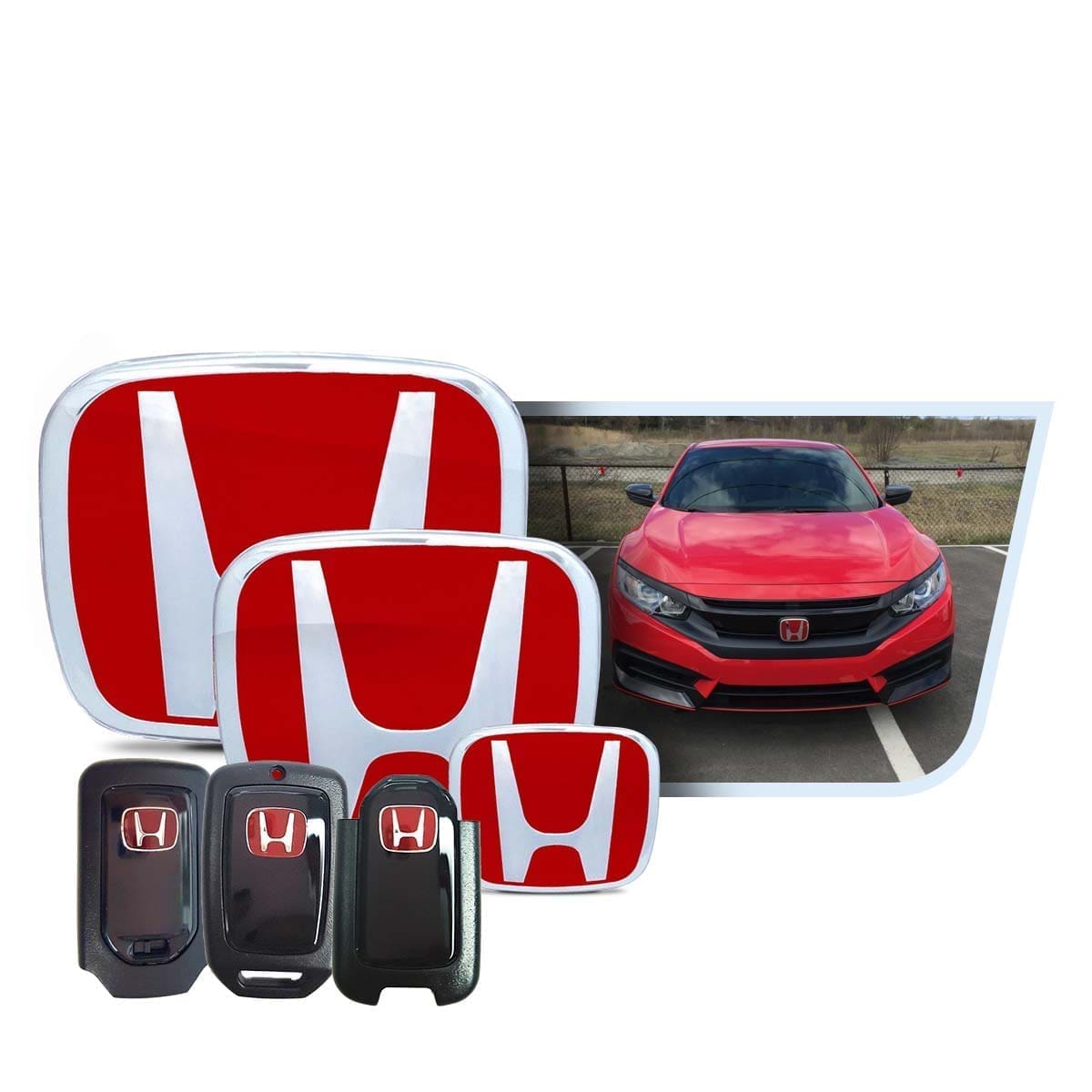 Kit X4 Emblemas Exteriores - Volante y Llave Rojas Civic 17-18