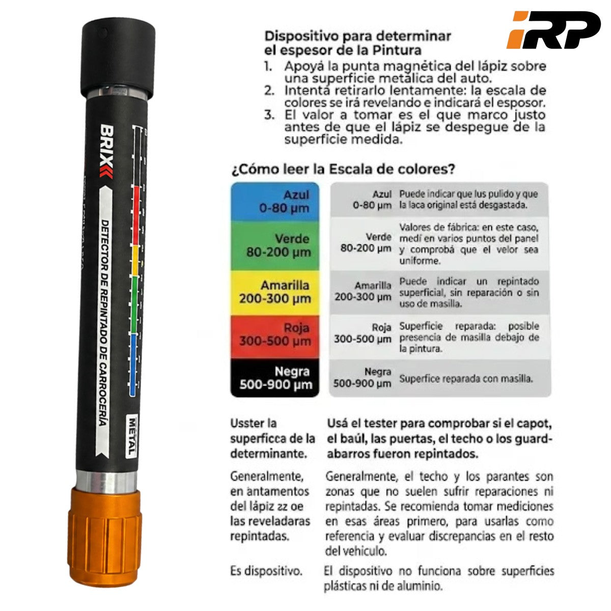 Medidor Espesor Pintura Auto Detector Masilla Magnetico Brix Negro