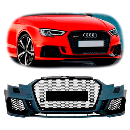 Paragolpe RS3 para Audi A3 8V 17-20 con Rejillas y Parrillas Negra Brillante
