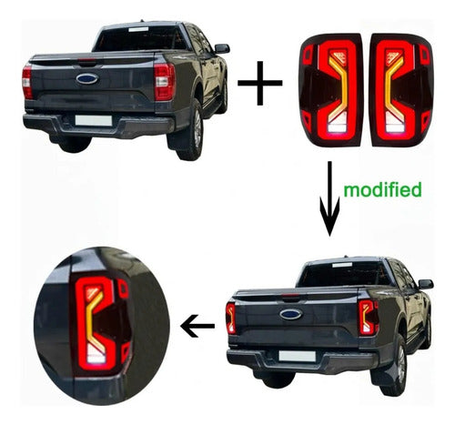 Faros Traseros Full Led Ford Ranger T9 2023 Giro Secuencial Ambos Lados Negro Y Rojo