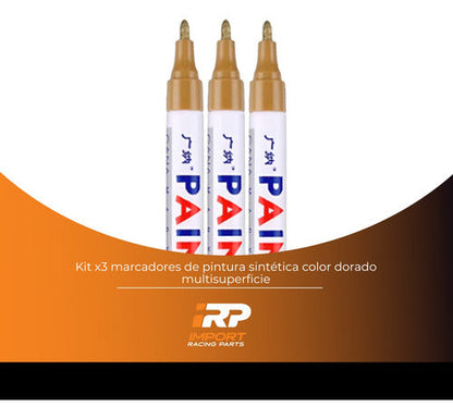 Marcadores Fibrones Dorados De Pintura Sintética Kit X3  Indeleble Oleo