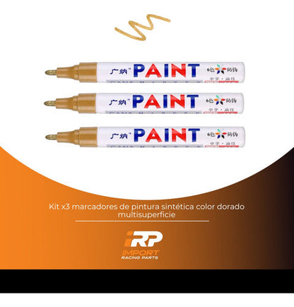 Marcadores Fibrones Dorados De Pintura Sintética Kit X3  Indeleble Oleo