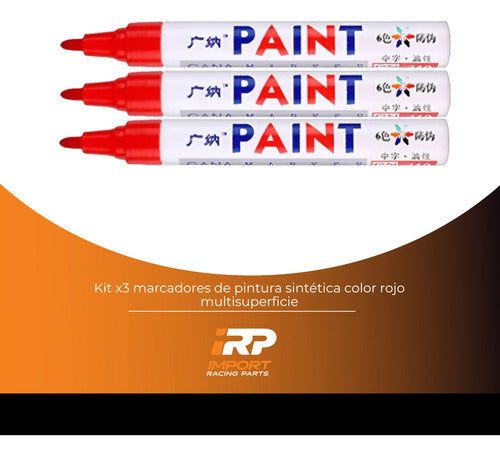 Marcadores Fibrones Rojos De Pintura Sintética Kit X3 Indeleble Oleo