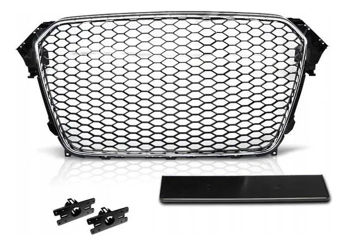 Parrilla estilo RS4 para Audi A4/S4 13-16 Negra con borde cromado.