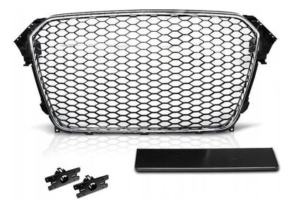 Parrilla estilo RS4 para Audi A4/S4 13-16 Negra con borde cromado.