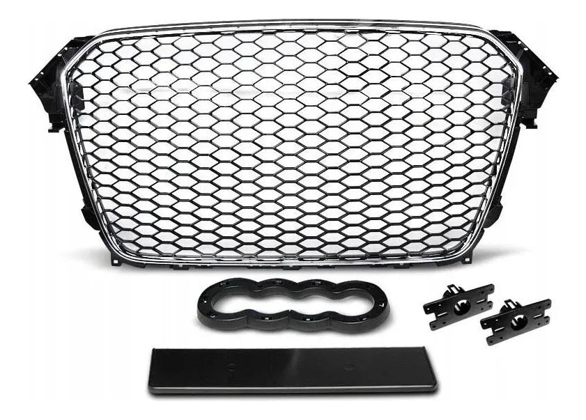 Parrilla estilo RS4 para Audi A4/S4 13-16 Negra con borde cromado.