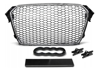 Parrilla estilo RS4 para Audi A4/S4 13-16 Negra con borde cromado.
