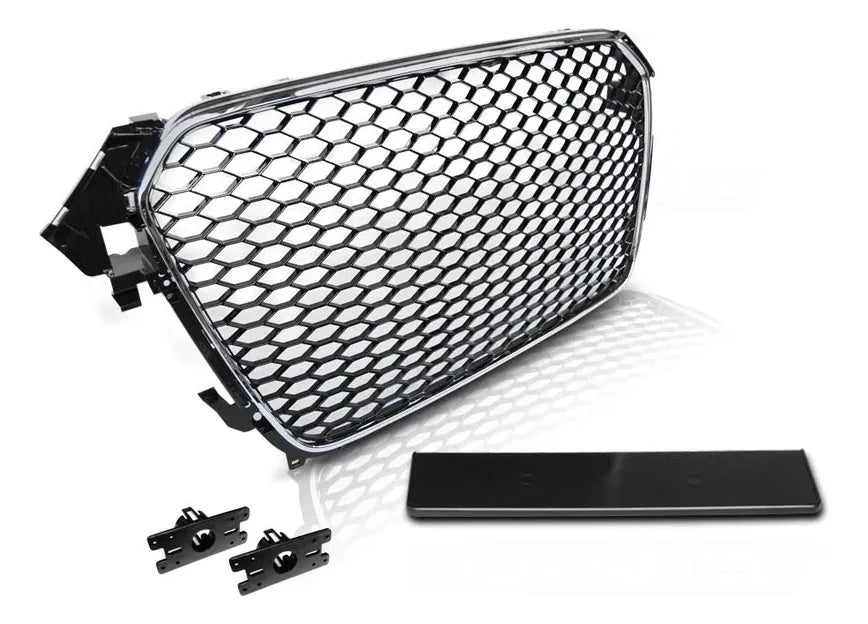Parrilla estilo RS4 para Audi A4/S4 13-16 Negra con borde cromado.