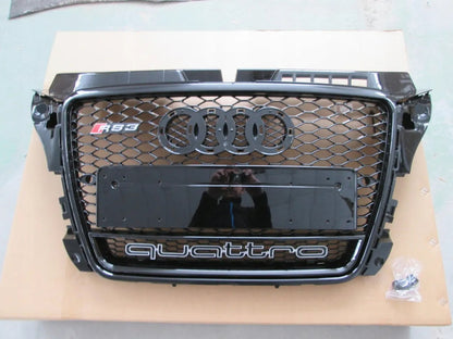 Parrilla Rs3 Audi A3 8p 08-13 Borde Negro Con Quattro Debajo Negro
