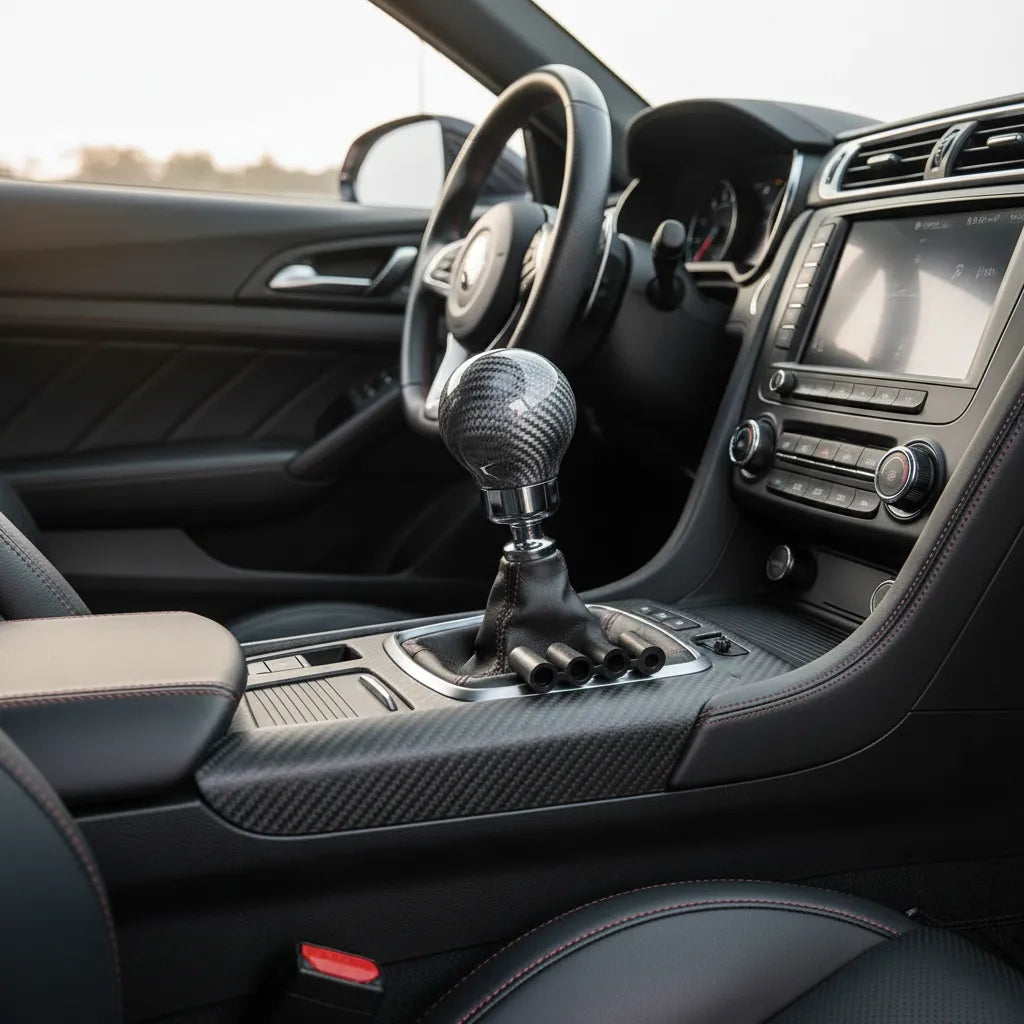 Pomo de Cambios de Fibra de Carbono Redondo a Rosca Con Adaptadores
