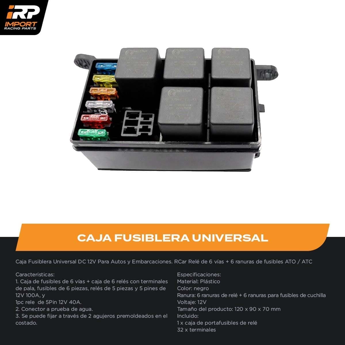Caja Fusiblera Fusilera Auto Instalación Eléctrica Universal con Relays Mega