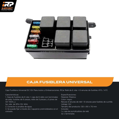 Caja Fusiblera Fusilera Auto Instalación Eléctrica Universal con Relays Mega