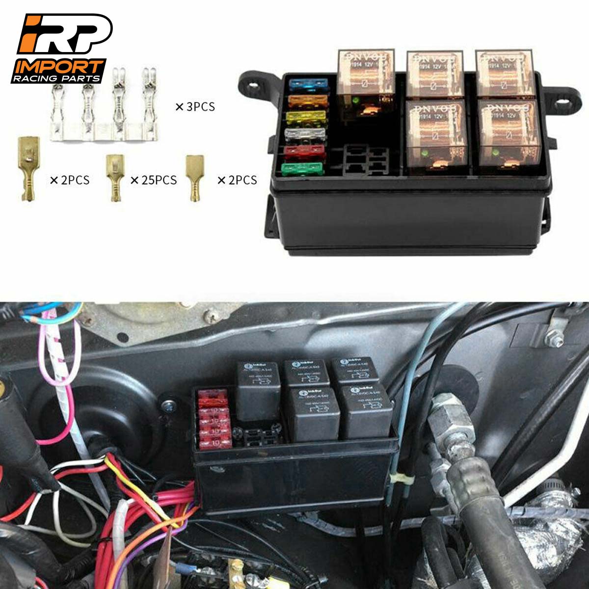 Caja Fusiblera Fusilera Auto Instalación Eléctrica Universal con Relays Mega