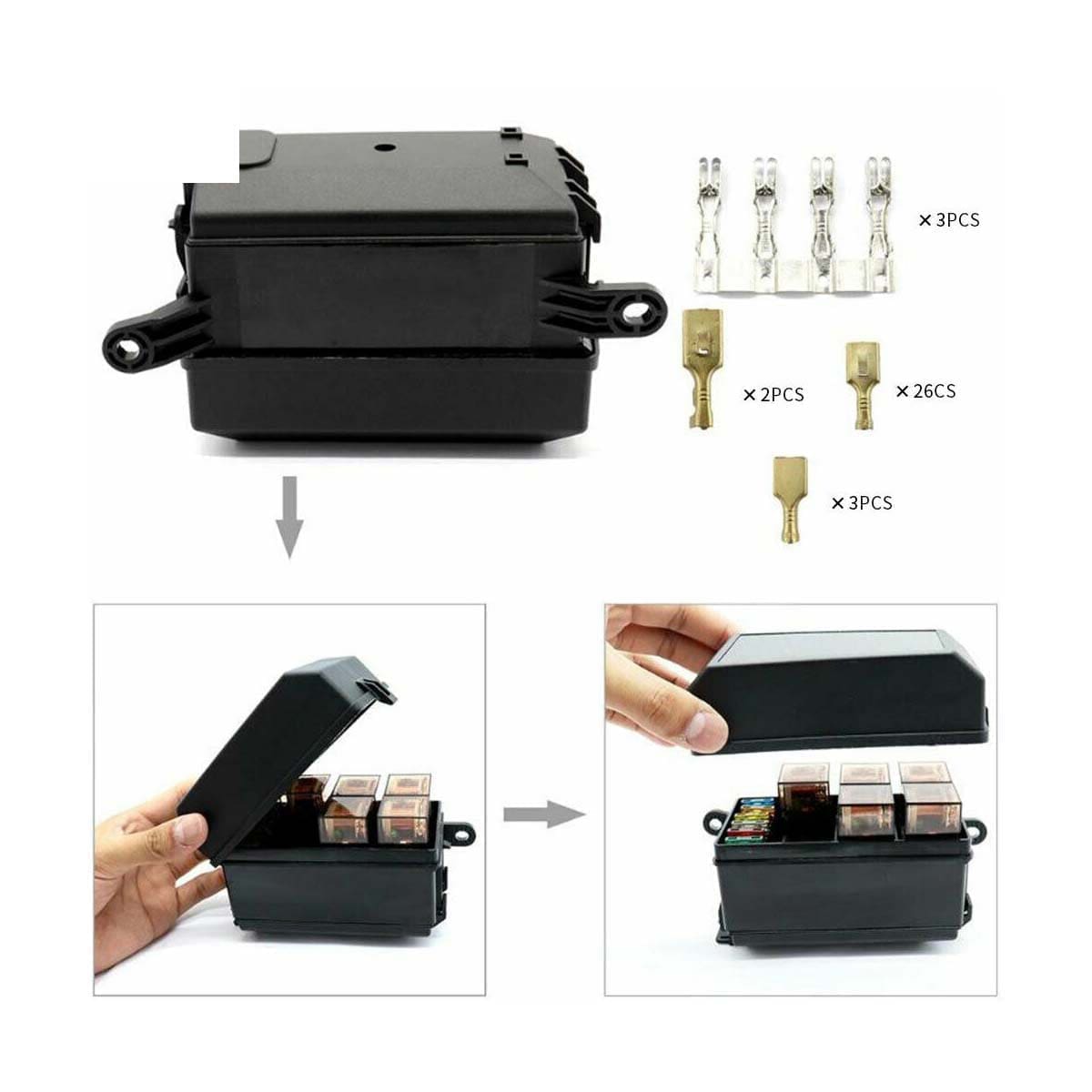Caja Fusiblera Fusilera Auto Instalación Eléctrica Universal con Relays Mega