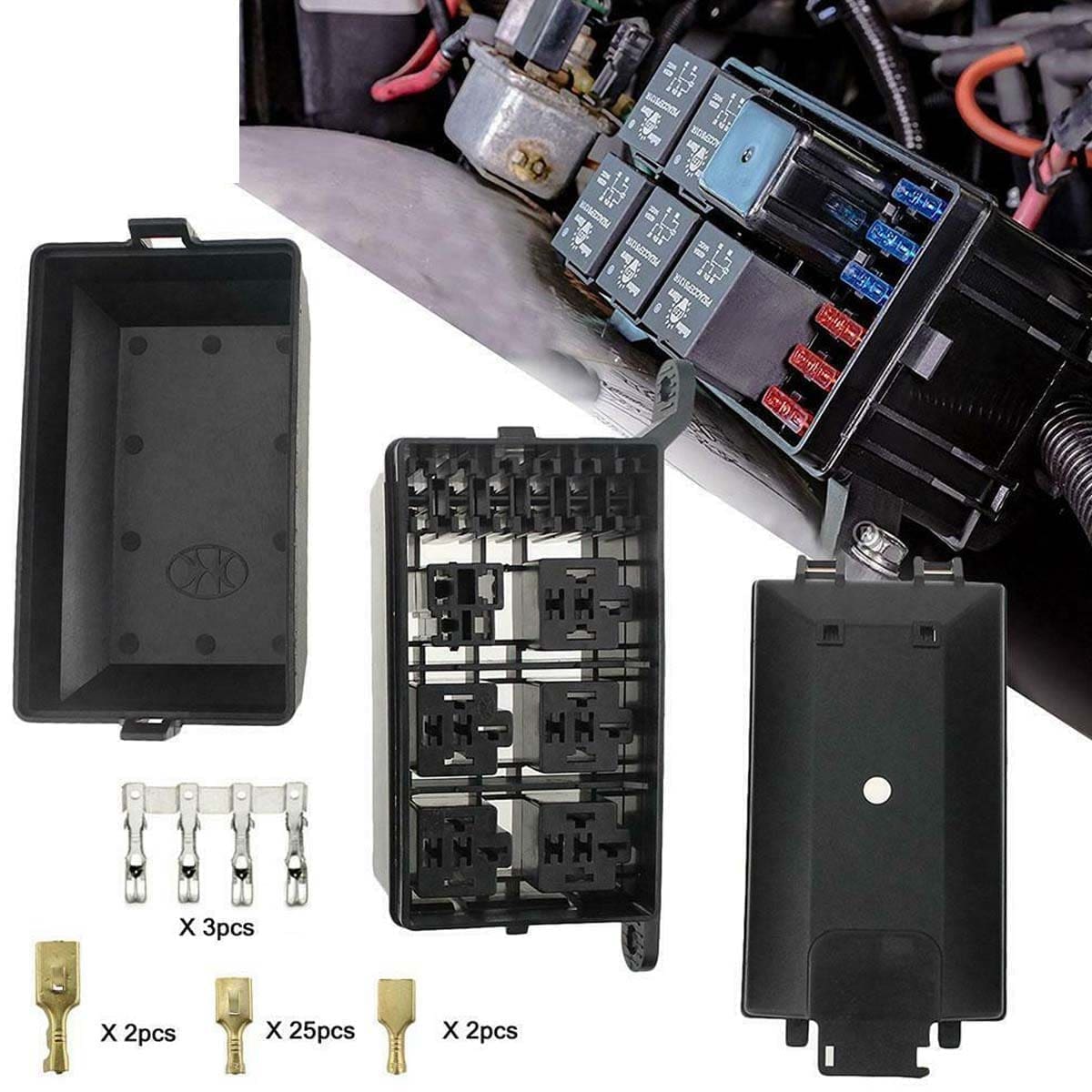 Caja Fusiblera Fusilera Auto Instalación Eléctrica Universal con Relays Mega