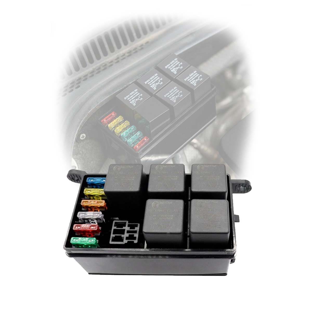 Caja Fusiblera Fusilera Auto Instalación Eléctrica Universal con Relays Mega