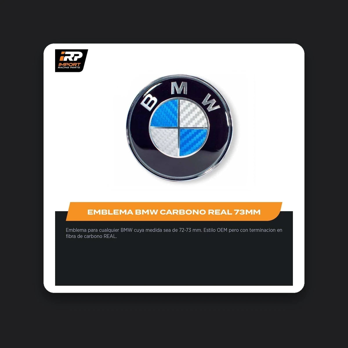 Emblema BMW Capot/Baúl 82-73mm E36/E46/E92/E90 Fibra Carbono. [IRP-CATALOG:INSI025-73MM-GALLERY-1-O.webp:7fbc6ab4de956529]