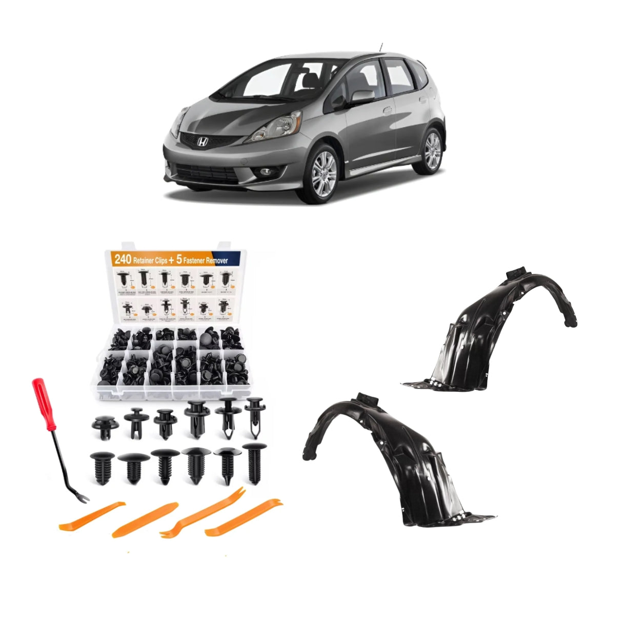Kit 240 Clips + 2 Guardaplast Delanteros Honda Fit 08-13