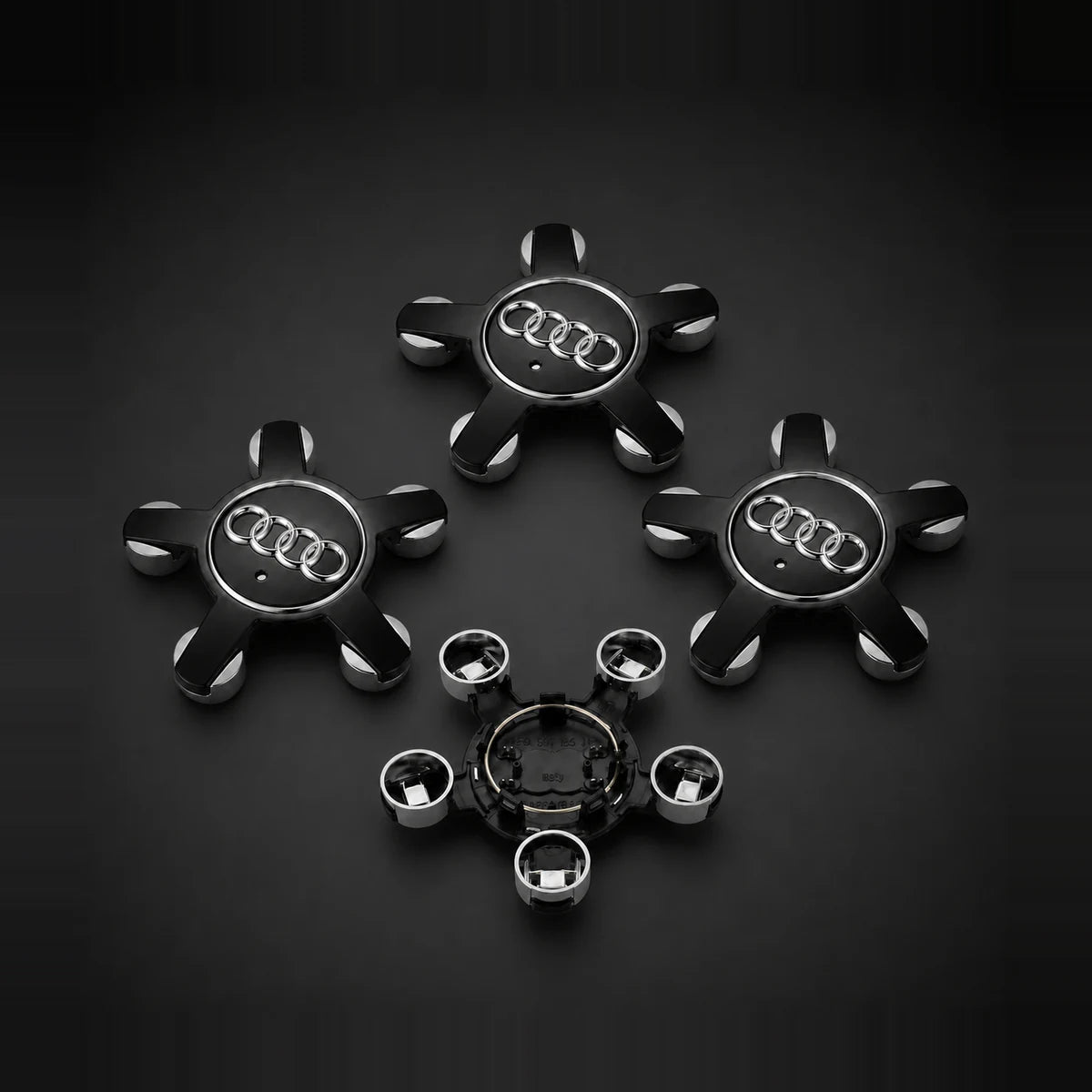 Kit  X4 Centros de Llanta Estrella AUDI A4 S4 S5 A5 Q5 TT 55mm 4F0601165N. [IRP-CATALOG:KIT-X4-WHUB003-NEG-1-O.webp:5eaf2c6823928aab]