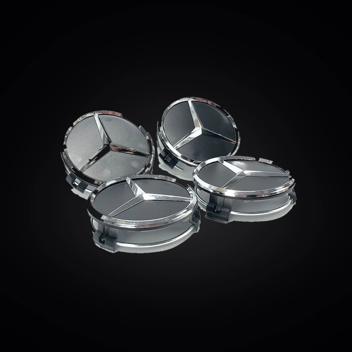 Kit X4 Centros de Llanta para Mercedes Benz Estrella 75mm. [IRP-CATALOG:KIT-X4-WHUB012-NEG-1-O.webp:835711caf04918ec]