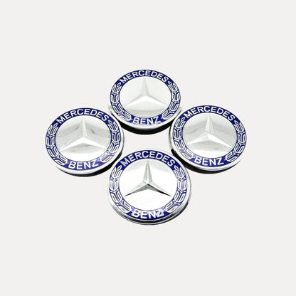 Kit X4 Centros De Llanta para Mercedes Benz Laureles 75mm Azul-Negro. [IRP-CATALOG:KIT-X4-WHUB013-AZU-1-C.webp:a2162c39438f5232]