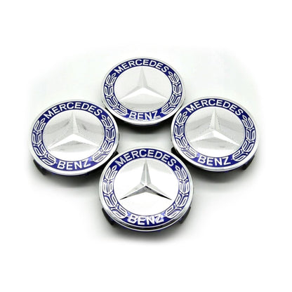 Kit X4 Centros De Llanta para Mercedes Benz Laureles 75mm Azul-Negro