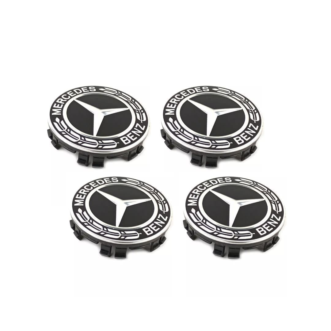 Kit X4 Centros De Llanta para Mercedes Benz Laureles 75mm Azul-Negro