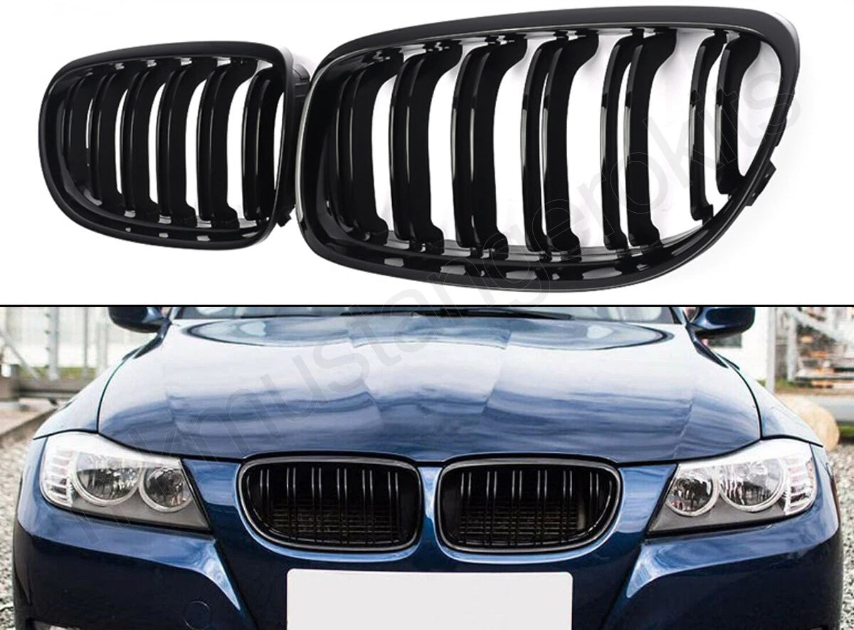 Parrilla De Doble Vira Kidneys Riñones Negra Brillante BMW Serie 3 Sedan E90 LCI 09-12