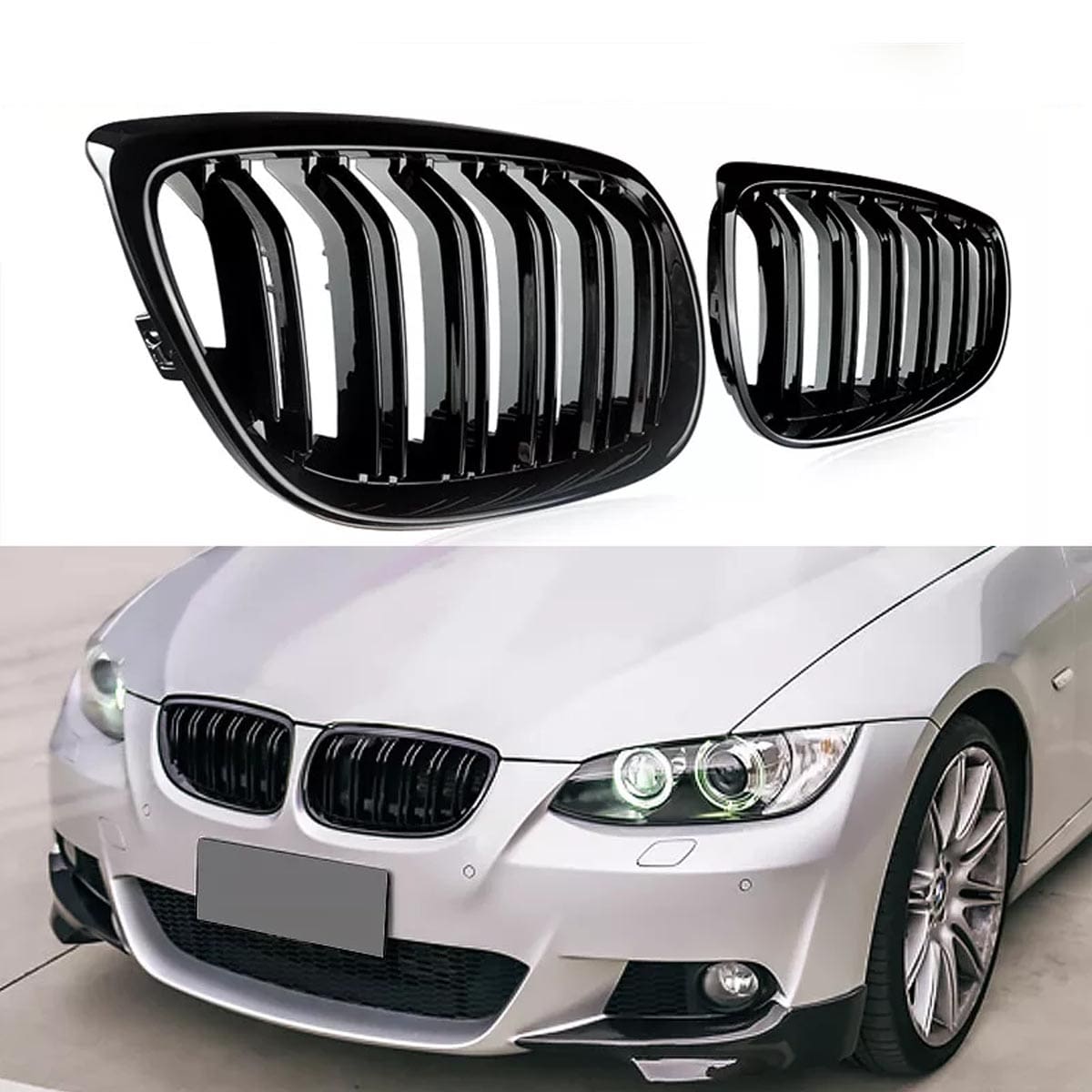 Parrilla Kidneys Riñones Negra Brillante BMW Serie 3 Coupe E92 Pre-LCI 05-08 Doble Vira