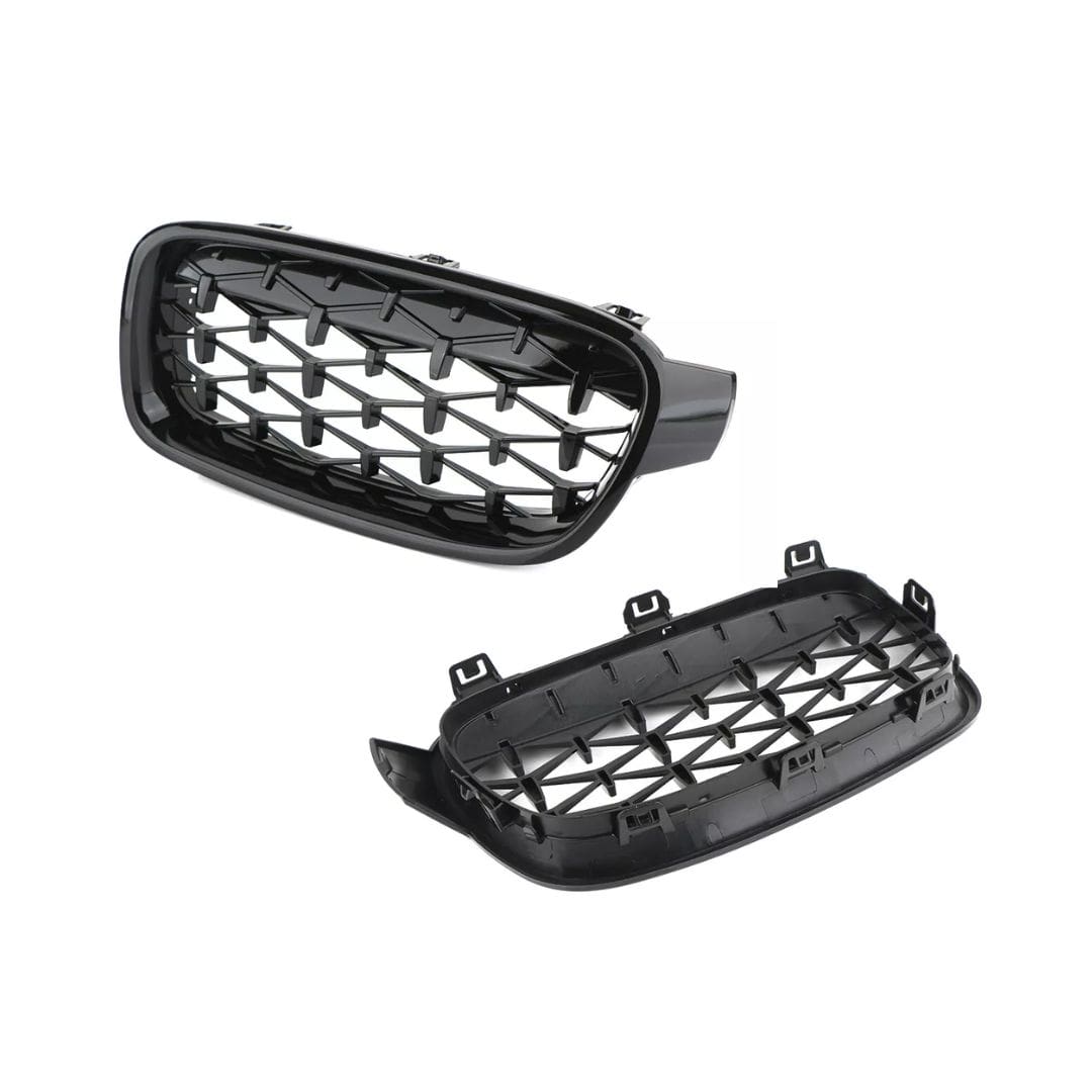 Parrilla Kidneys Riñones Diamantes BMW Serie 3 F30 Negra Brillante