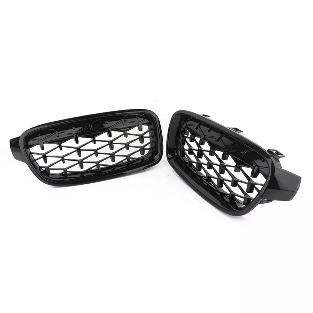 Parrilla Kidneys Riñones Diamantes BMW Serie 3 F30 Negra Brillante