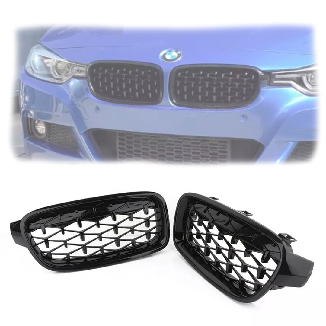 Parrilla Kidneys Riñones Diamantes BMW Serie 3 F30 Negra Brillante