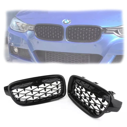 Parrilla Kidneys Riñones Diamantes BMW Serie 3 F30 Negra Brillante