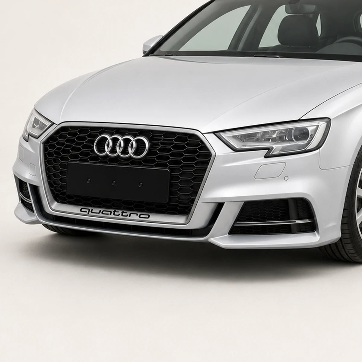 Parrilla estilo Rs3 para Audi A3 8v 17-20 Negra con Borde Gris + Quattro. [IRP-CATALOG:PARR057-1-C.webp:d4643ac6cc4828ac]