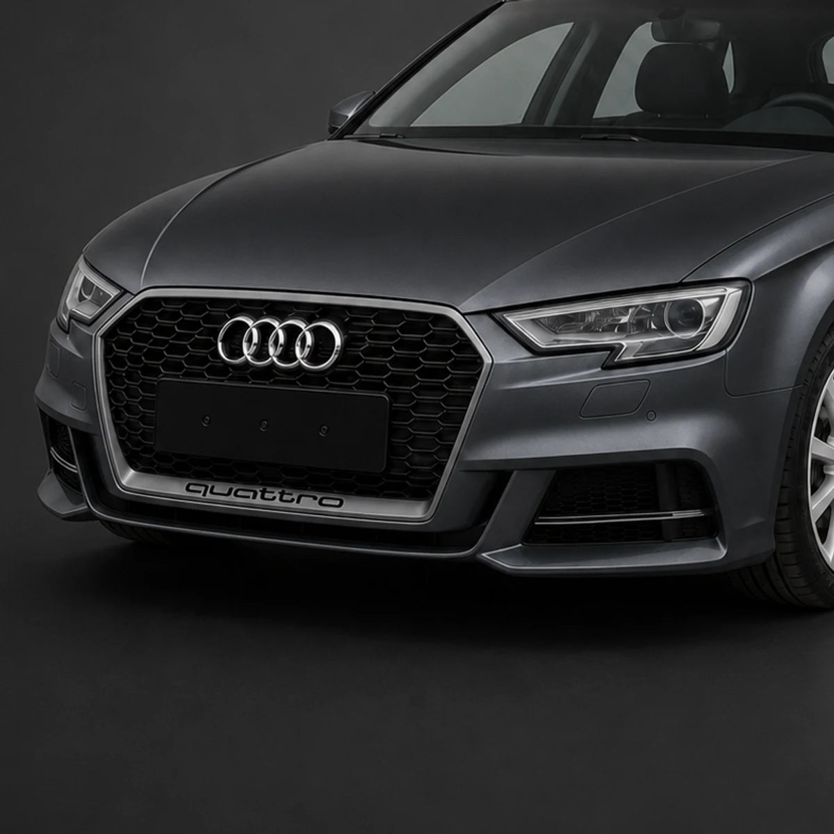 Parrilla estilo Rs3 para Audi A3 8v 17-20 Negra con Borde Gris + Quattro. [IRP-CATALOG:PARR057-1-O.webp:2566714f45579923]