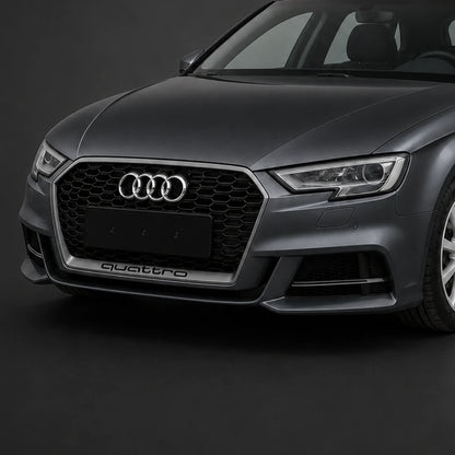 Parrilla estilo Rs3 para Audi A3 8v 17-20 Negra con Borde Gris + Quattro. [IRP-CATALOG:PARR057-1-O.webp:2566714f45579923]