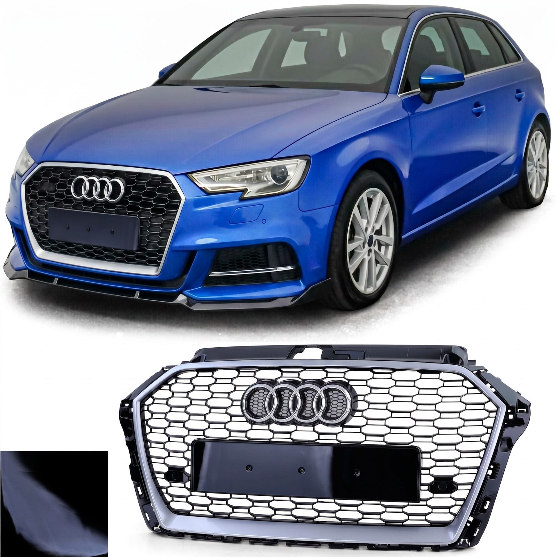Parrilla estilo Rs3 para Audi A3 8v 17-20 Negra con Borde Gris + Quattro