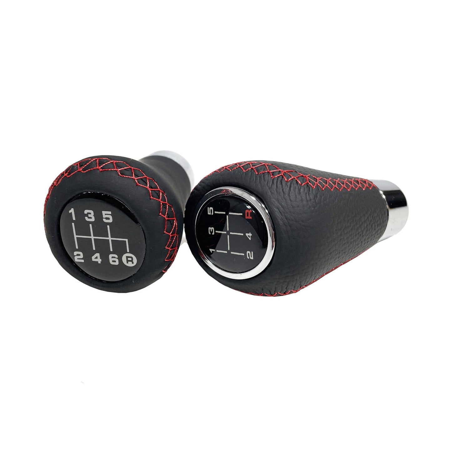 Pomo de Cambios Universal Cuero Costura Roja a Rosca Tuning 5ta/6ta