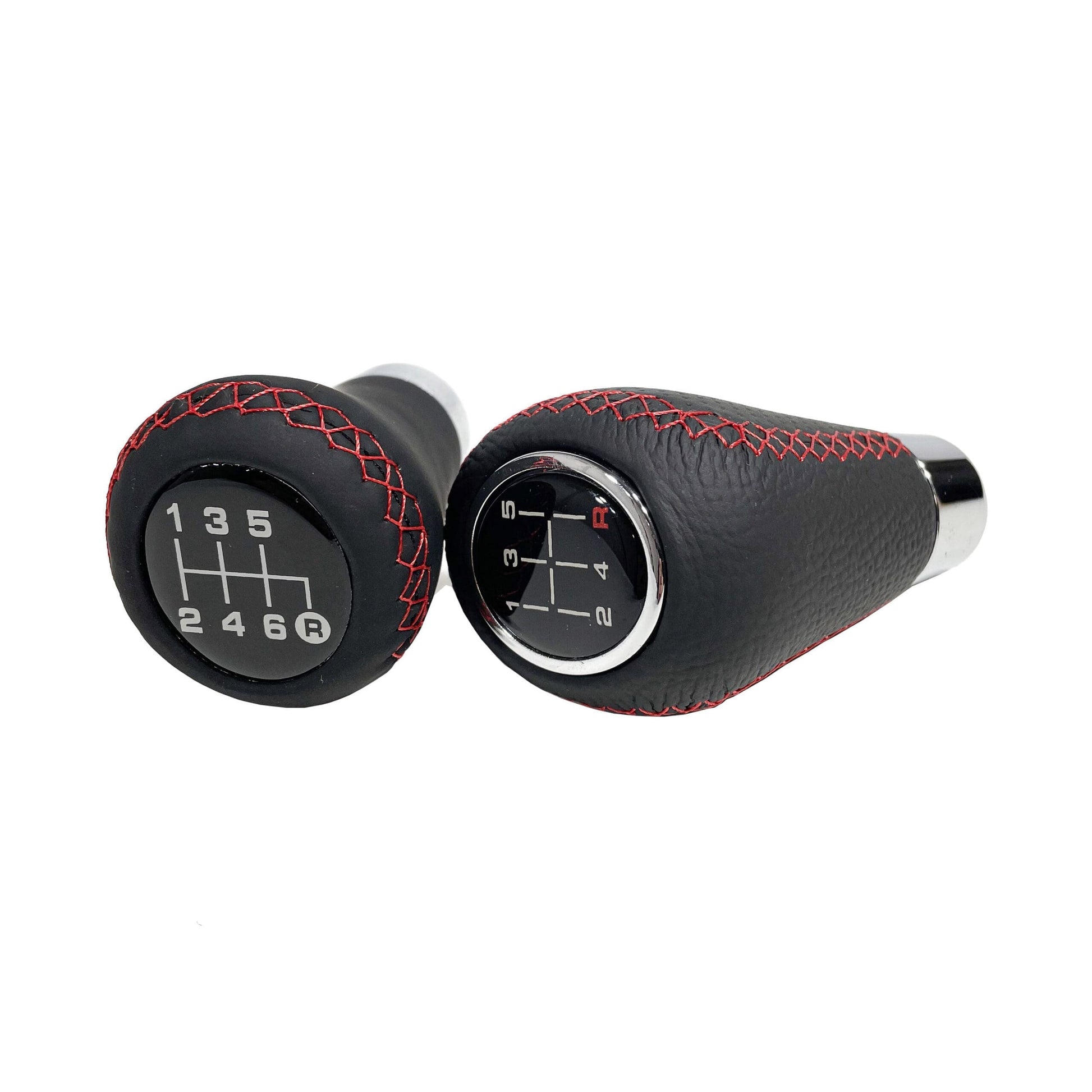 Pomo de Cambios Universal Cuero Costura Roja a Rosca Tuning 5ta/6ta