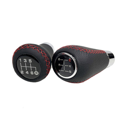 Pomo de Cambios Universal Cuero Costura Roja a Rosca Tuning 5ta/6ta
