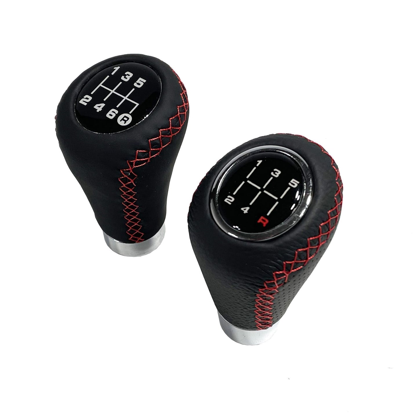 Pomo de Cambios Universal Cuero Costura Roja a Rosca Tuning 5ta/6ta