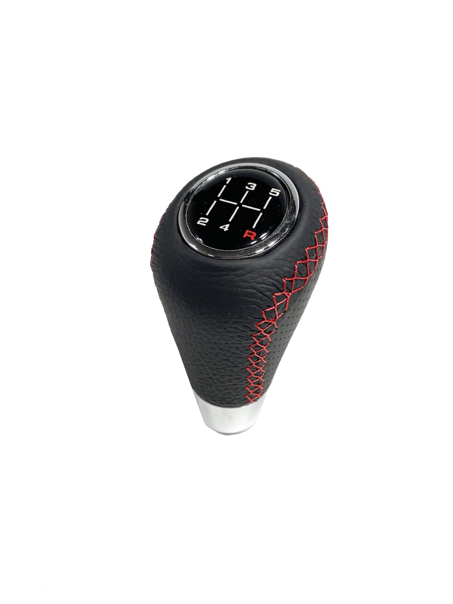 Pomo de Cambios Universal Cuero Costura Roja a Rosca Tuning 5ta/6ta
