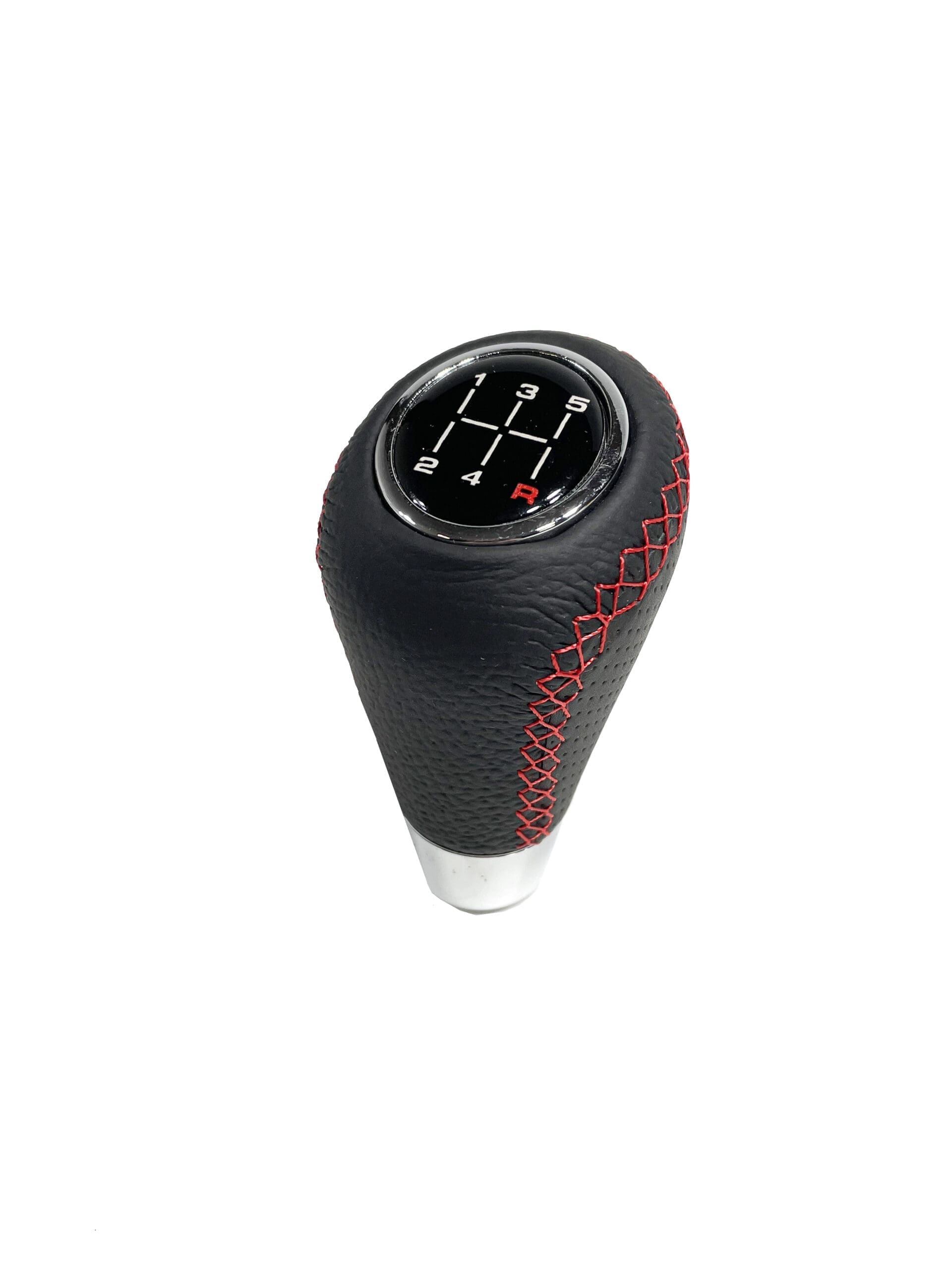 Pomo de Cambios Universal Cuero Costura Roja a Rosca Tuning 5ta/6ta