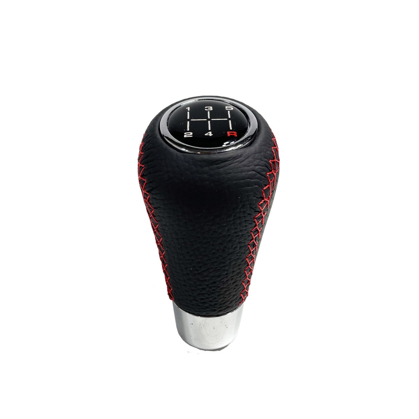 Pomo de Cambios Universal Cuero Costura Roja a Rosca Tuning 5ta/6ta