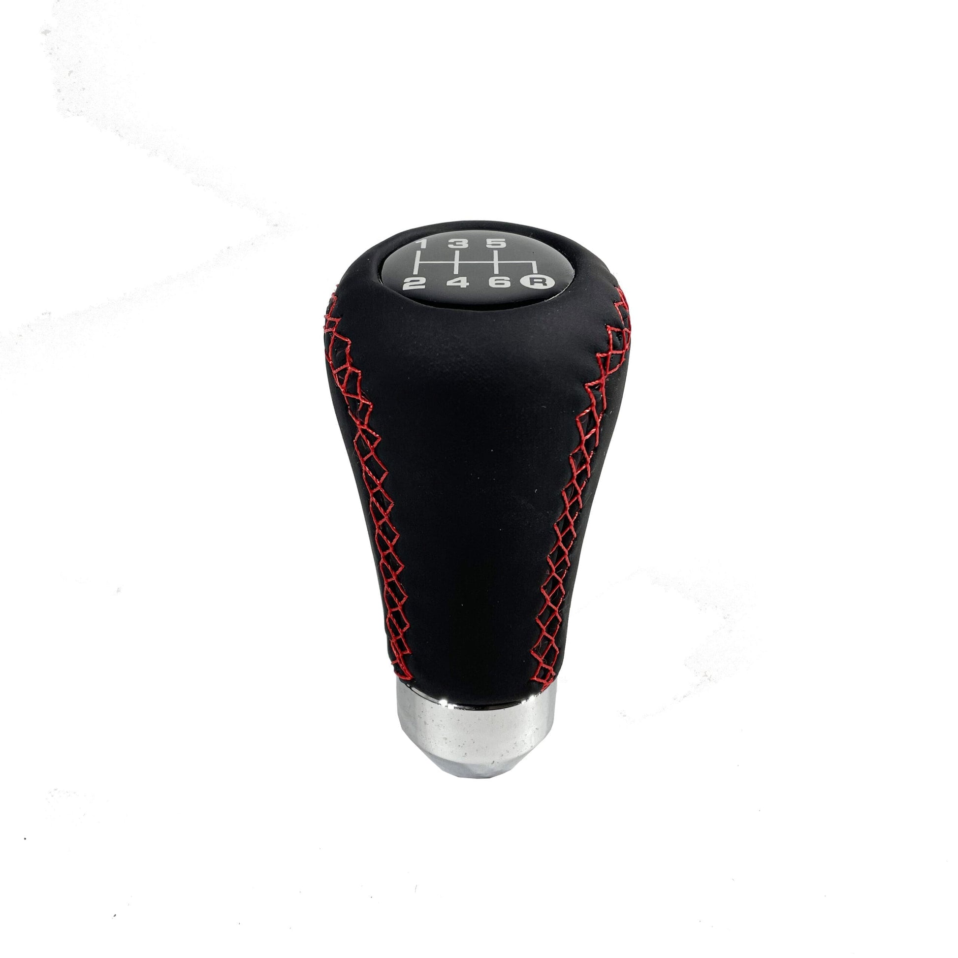 Pomo de Cambios Universal Cuero Costura Roja a Rosca Tuning 5ta/6ta