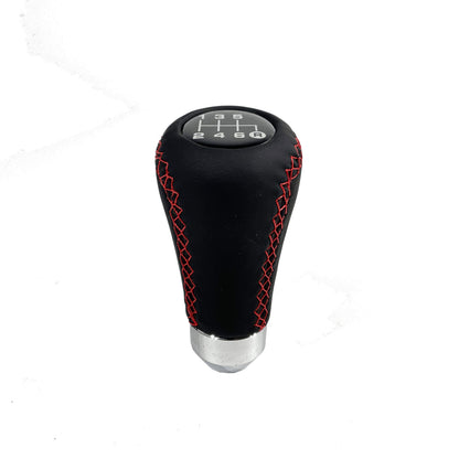 Pomo de Cambios Universal Cuero Costura Roja a Rosca Tuning 5ta/6ta