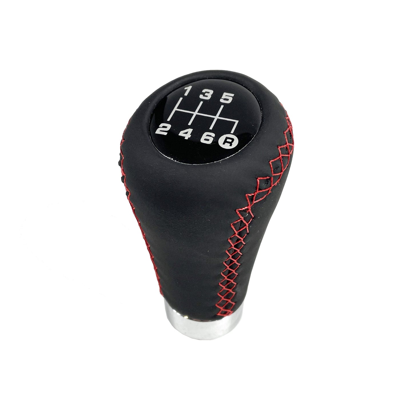 Pomo de Cambios Universal Cuero Costura Roja a Rosca Tuning 5ta/6ta