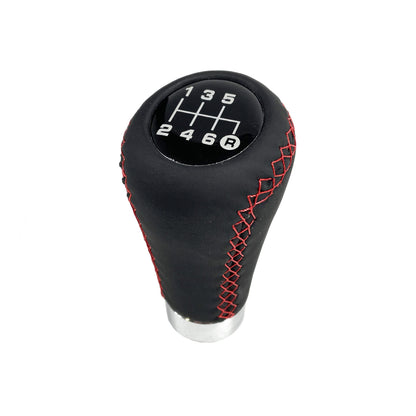 Pomo de Cambios Universal Cuero Costura Roja a Rosca Tuning 5ta/6ta