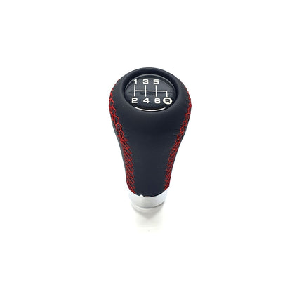 Pomo de Cambios Universal Cuero Costura Roja a Rosca Tuning 5ta/6ta